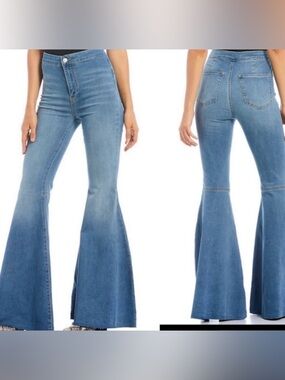 Free People Just Float On Super Flare Blue Denim Jeans Sz 30 High Rise 70s Boho